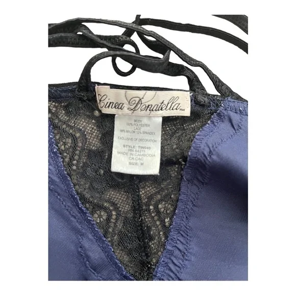 LINEA Donatella lace dark purple lingerie adjustable spaghetti strap bow Women M - Picture 6 of 15